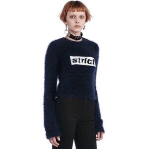 Alexander Wang  Strict embroidered Blue white Angora Wool ‘shrunken’ sweater XS